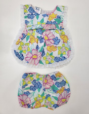 Vintage COLOR KIDS Apron Dress with Bloomers Baby Girl 3-6 months