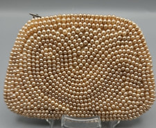 Vintage Pearl Beaded Zippered Coin Purse With Inner Silk Lining, 4" X 2.75", VGC