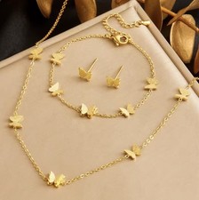 ..3.19 Stainless Steel 18 K Gold Plated Butterfly Jewerly Set