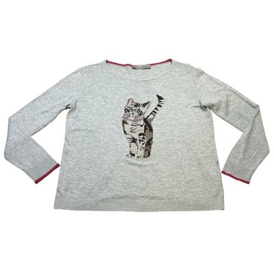 Y2K Cat Kitty Knit Top Coquette Soft Girl Grey Pink 40 Inch Bust Women s M-XL