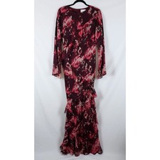 Asos Design Dark Romantic Floral Long Sleeve Ruffle Chiffon Maxi Dress Womens 14
