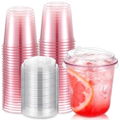 50 Pack 12 Oz Disposable Iced Coffee Drink Cups, Round Bottom Plastic Cups wi...