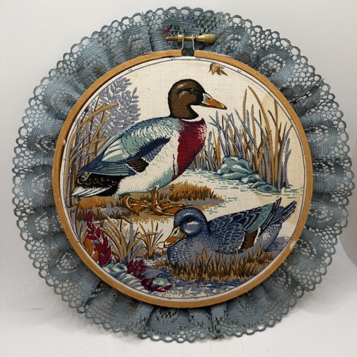 VTG Cottagecore Duck Decor Print Fabric Wall Hangings Embroidery Hoop Handmade