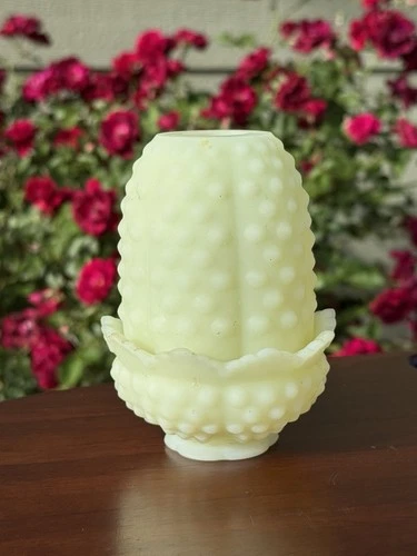 Fenton Uranium Glass Fairy Lamp Hobnail Green Vaseline UV Reactive Vintage