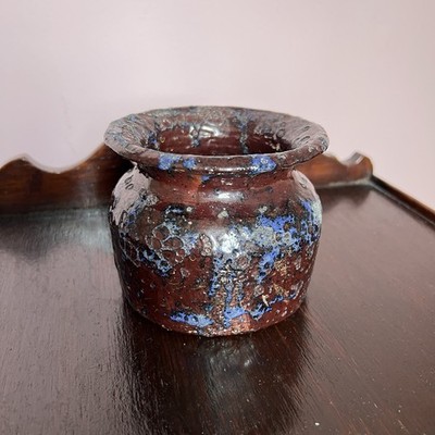 Vintage Fat Lava Keramik Topf Vase 70er Handarbeit Steinzeug Keramik braun blau