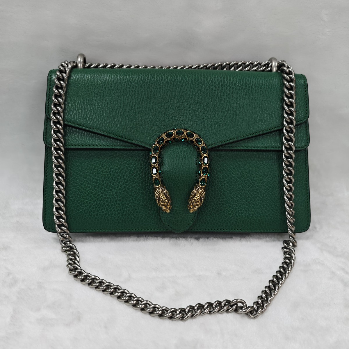 Gucci Dionysus Medium Bag Green Leather with Green Crystal Tiger