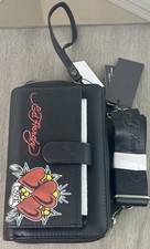 Ed Hardy Black Hearts/Love Tattoo Print Wristlet Bag w/ Crossbody Strap - NWT