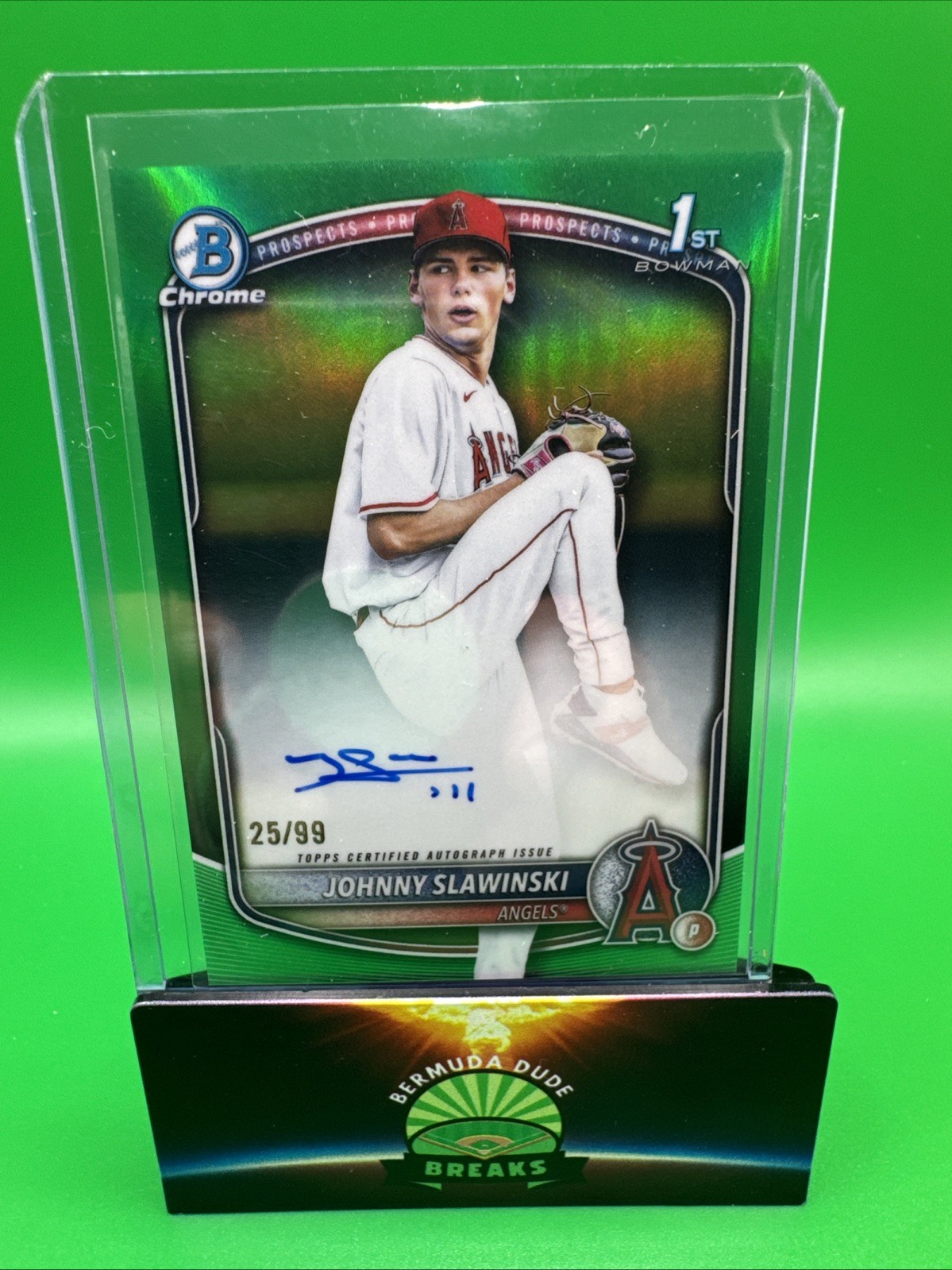 Topps Bowman Draft 2025 Johnny Slawinski Angels Chrome Green Auto /99 #CPA-JS