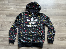 Adidas All Over Print AOP Logo Pullover Hoodie Black Multicolor 14-15Y XL-Unisex