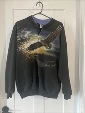 Vintage Art Unlimited Scenic Sweatshirt Eagle Double Sided Print Nature Scene
