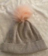 Girls Soft Gray Fluffy Fur Pink Pom Winter Hat Beanie 4 6 8 10