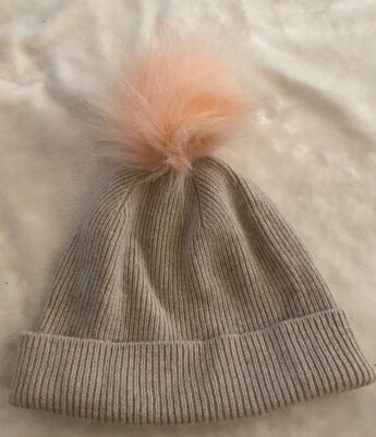 Girls Soft Gray Fluffy Fur Pink Pom Winter Hat Beanie 10