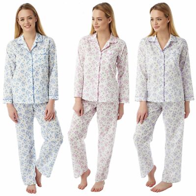 New Women's Ladies Poly Cotton Long Sleeve Pyjamas PJ'S Plus Sizes up to  10-30