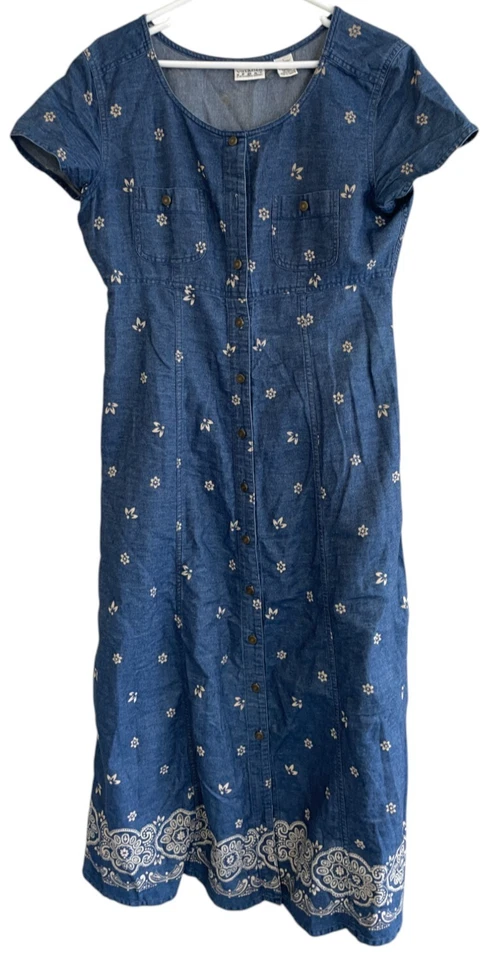 Maxi Vestido Villager Sport Liz Claiborne Cottagecore Grande De Colección Denim Abotonado Foto 2 de 4