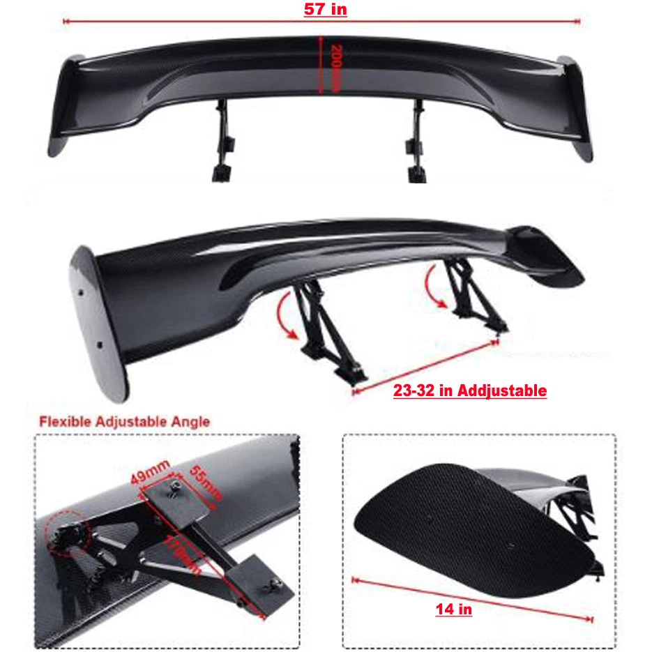 For BRZ 57" Rear Trunk Spoiler Racing GT Wing Carbon Painted Universal Foto 2 de 2