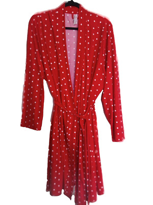 Sz L/XL red bathrobe w/ white dots, tie closure by Pajama Drama. Excellent