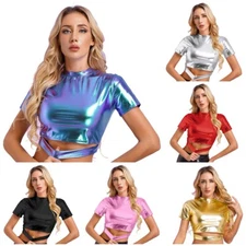 Womens T-shirt Fashion Crop Top Stage Blouse Dance Tank Clubwear Slim Fit Jazz