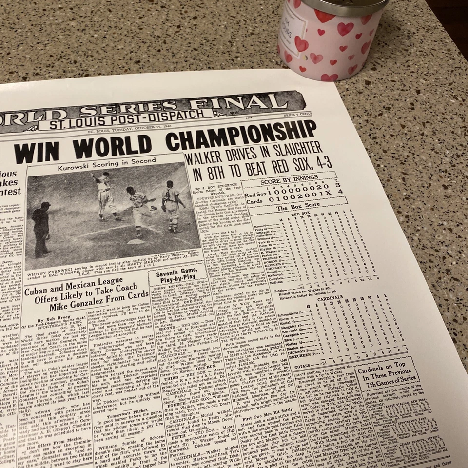 St. Louis Post Dispatch 1946 World Champs St. Louis Cardinals Poster 22.5"x17.5" - Image 3 of 4