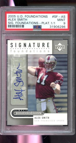2005 Upper Deck Foundations Alex Smith 1/1 ROOKIE NFL AUTO Autograph Card PSA 9
