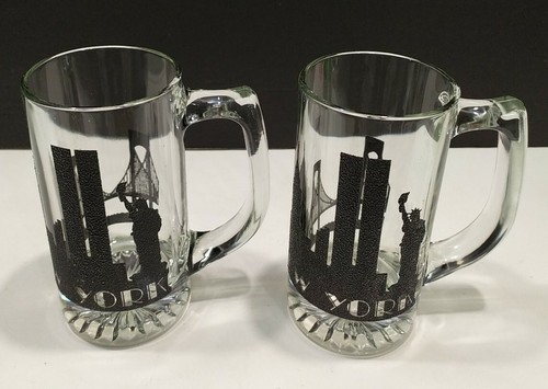 Lot 2 Vintage New York City beer glass Mug Cup World Trade Center Pre 9 ...