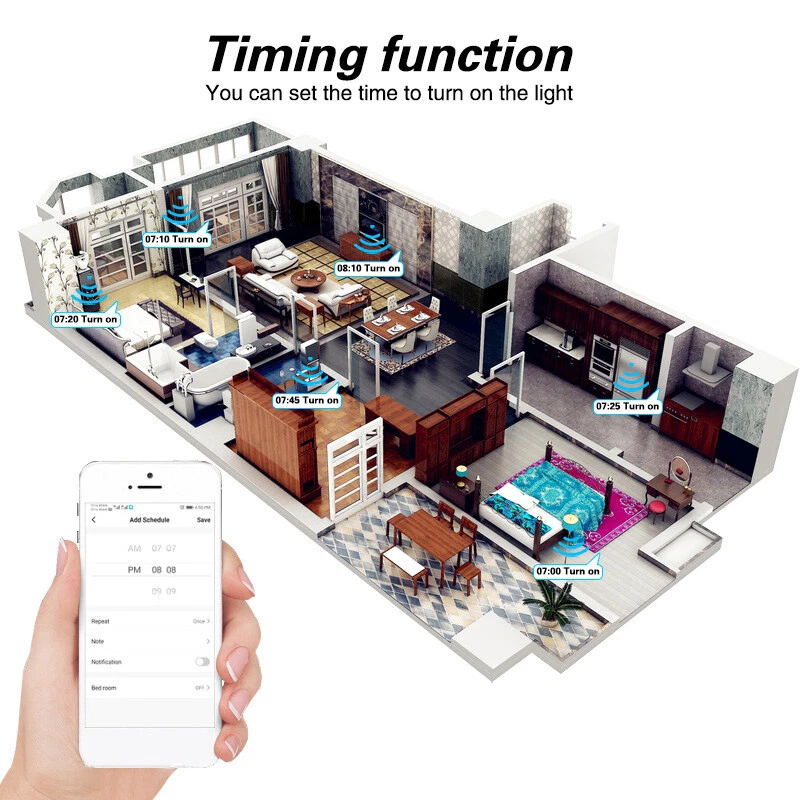 1/2/3/4 Gang WiFi 智能墙面触摸灯开关玻璃面板 适用于 Alexa/Google 应用程序 — 第 3/4 张图片
