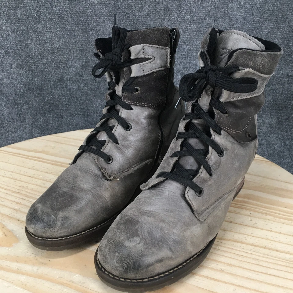 Dromedaris Combat Boots Womens 42 Gray Leather Lace Up Side Zip Block Heels - Image 3 of 4