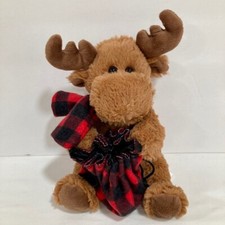 North Pole Trading Co. Reindeer Plush Stuffed Animal Toy Red Black Bag and Scarf