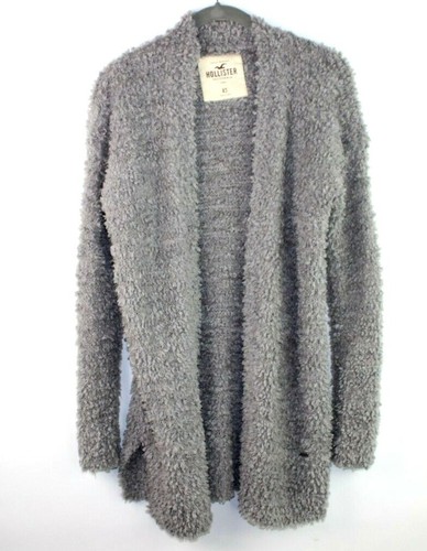 Fuzzy Shaggy Gray Open Cardigan Sweater 