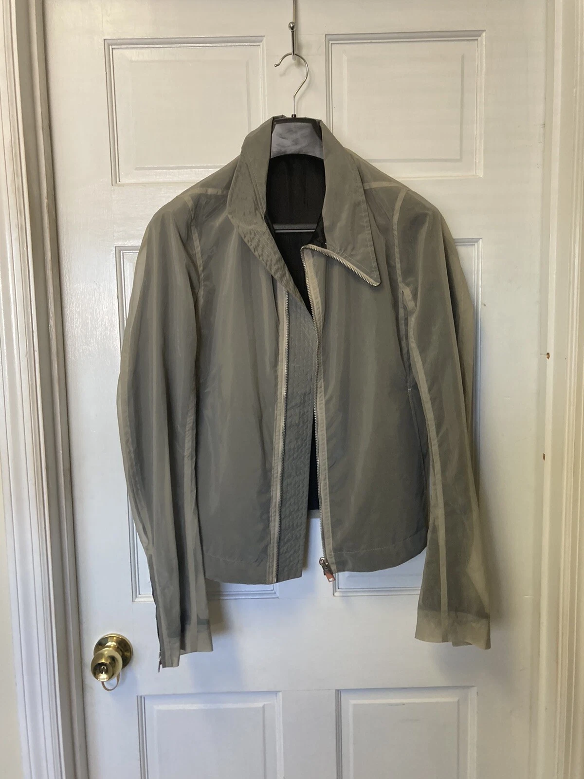 Giacca Rick Owens leggera con zip perlata nera strato interno taglia 38