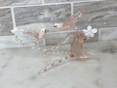 MURANO GLASS 花木にとまる小鳥のペア アートオブジェ 飾り 置物 MURANO GLASS 花木にとまる小鳥のペア アートオブジェ 飾り 置物