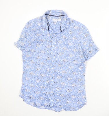 Nigel Hall Damen blau Blumenmuster Leinenmischung Knopfleiste Größe M