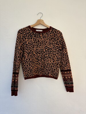 Zara Metallic Leopard Animal Print Knit Sweater Size Medium