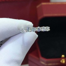 1 Ct Round-Cut Real Moissanite Half Eternity Wedding Band 14K White Gold Plated