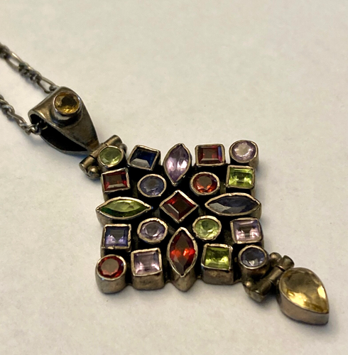 Vintage marked made Italy 925 silver and multi gemstone necklace 20" - Picture 2 of 14