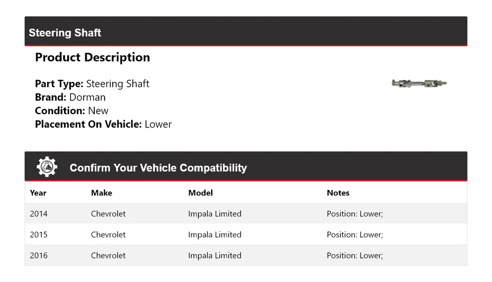 Eje de dirección inferior 2015 para Chevrolet Impala Limited Dorman 2014-2016 Foto 2 de 4