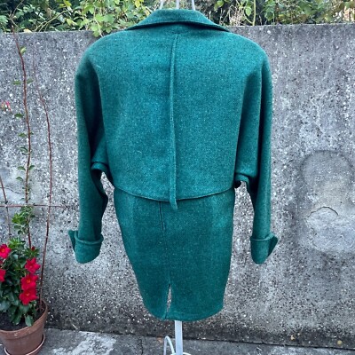Costume Vintage Femme Thierry Mugler - Veste Zippée Et Jupe - Taille M - Laine Italienne Verte