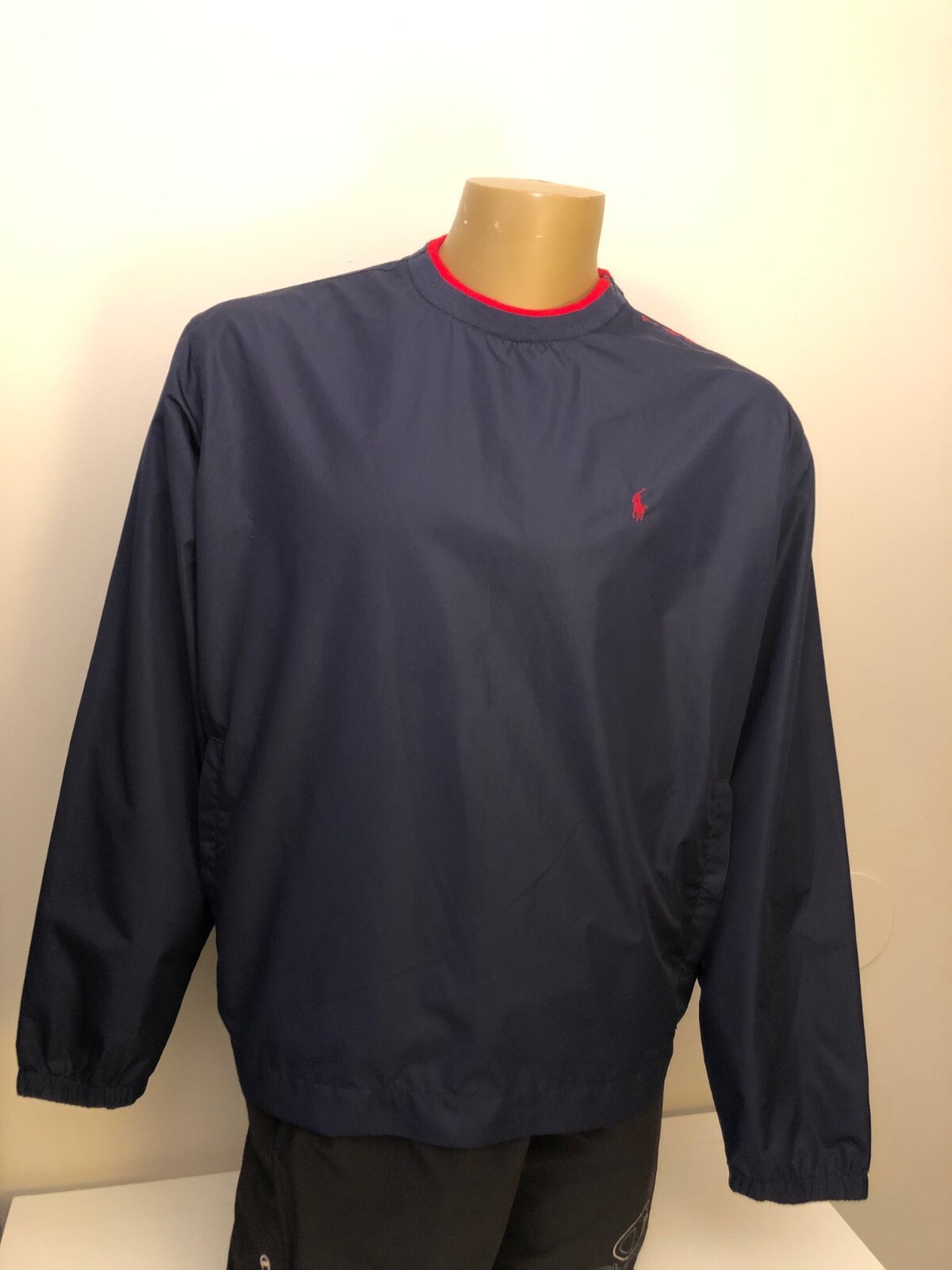 Vintage Polo Golf Ralph Lauren Giacca a Vento Pullover Uomo MED Navy con Pony Rosso