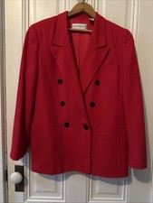 Vintage 90s Liz Claiborne Red 100 Wool DB Blazer-Union made in USA-Size 10P