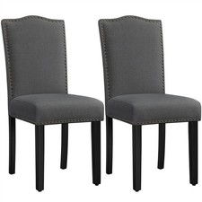 Dining Chairs Set of 2 Nailhead Trim Kitchen Chairs High Back Fabric Chairs Grey