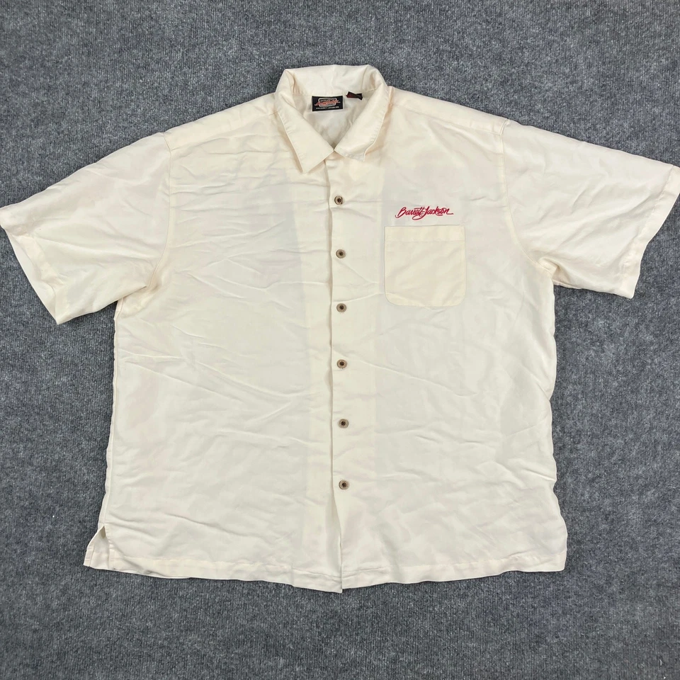 Camisa Barrett Jackson Para Hombre 2XL Crema Rayón Bordada Manga Corta Foto 4 de 4