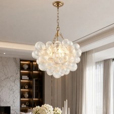 20'' Modern Bubble Glass Pendant 3 Light LED Chandelier for Living Room Fixture
