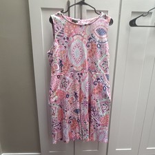Talbots Petite XL Pink Multicolor Paisley A-Line Cotton Dress Sleeveless Zip