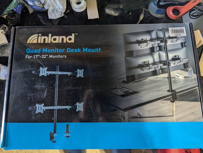 Inland Quad Desk Mount 4 Monitors 17-32in Tilt/Swivel VESA 75/100 Black