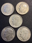 LOT X 5 AU Roosevelt Dimes 1964-D 90% FINE Silver Stacker Coin Collector #102