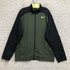 Nike Dri-FIT Jacket Mens Large Green Black Full Zip Running Track Lightweight