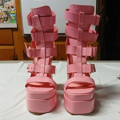 Lemon Drop by Privileged Pink Vinyl Strappy Gladiator Sandal Platform Heels Sz 7