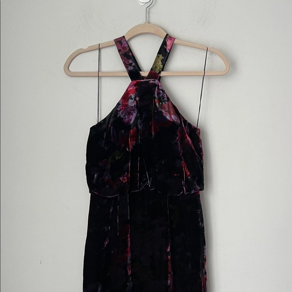 Aidan Mattox Printed Velvet Halter Gown Size 0 Evening Formal Gala Holiday Glam - Image 4 of 4
