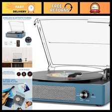 Vintage Vinyl Record Player with Bluetooth, 3-Speed Turntable, AUX  RCA Out, 2