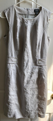 Mexx Women s Size 8 Grey 100% Linen Sleeveless Sheath Dress Pockets Casual Work