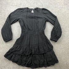 Zara Dress Womens XS Black Eyelet Embroidered Long Sleeve Tiered Ruffle Mini